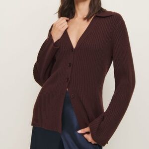 Reformation Shea Cashmere Collared Cardigan Brown Size Small
